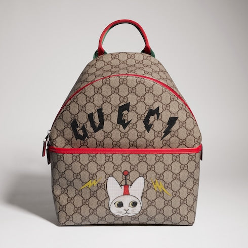 Children's GG backpack with print - beige and brown GG Supreme