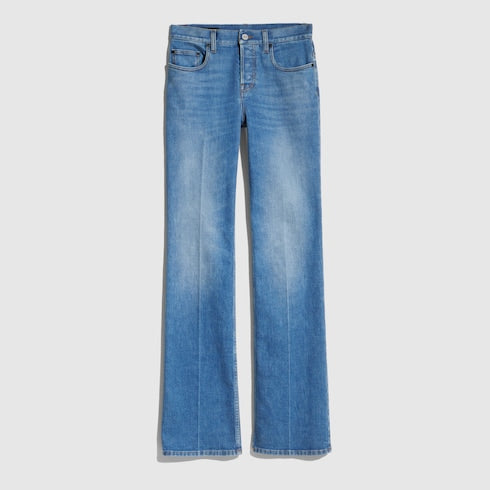 Flared stretch cotton denim pants - blue