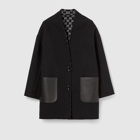 Reversible silk wool coat - black