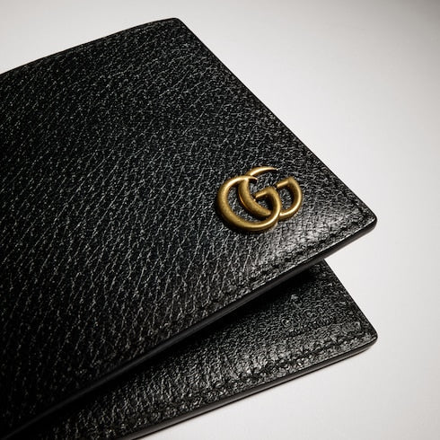 Black Leather GG Marmont Large Bi-Fold Wallet - Black Leather