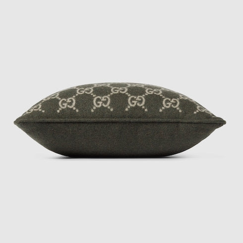 GG wool cashmere jacquard cushion - green