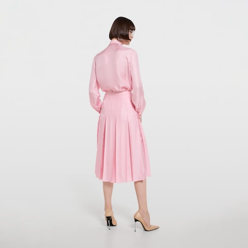 Silk twill pleated midi skirt - light pink