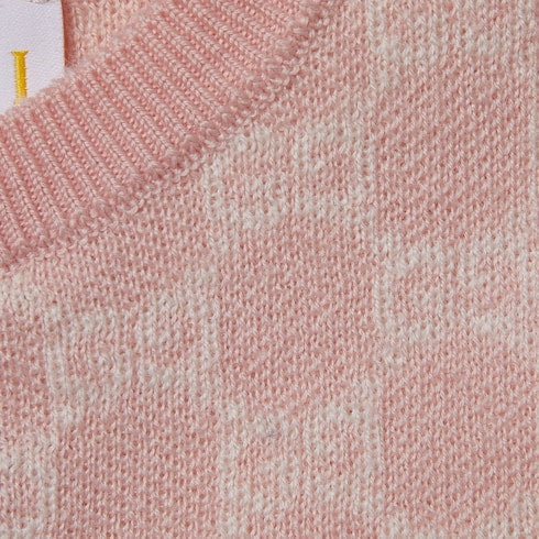 Baby GG wool jacquard one-piece - light pink and white