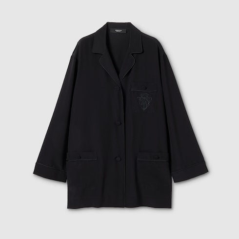 Silk crêpe de chine shirt with embroidery - black