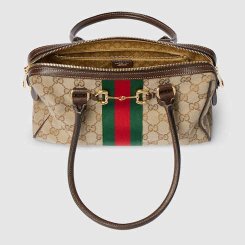 Borsetto medium boston bag - sand and brown GG canvas