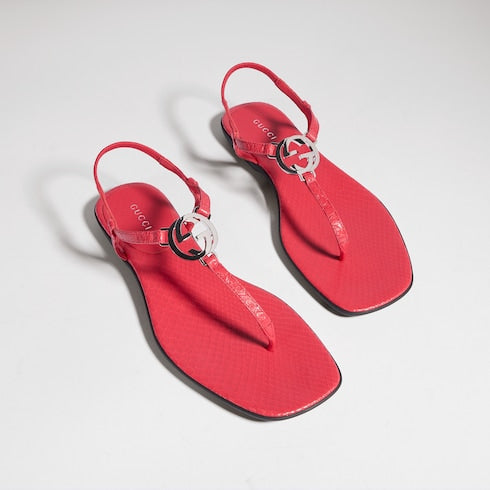 Women's python thong sandal with Interlocking G - red