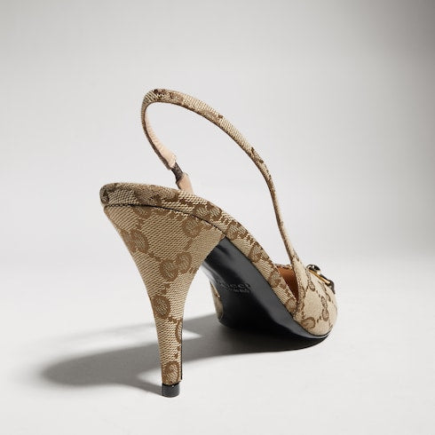 Women's slingback pump with Horsebit - beige and ebony Original GG canvas