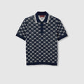 GG cotton knit jacquard polo shirt - navy and white