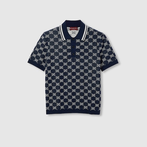 GG cotton knit jacquard polo shirt - navy and white