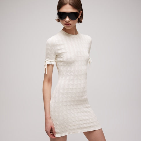 Braided cotton blend dress - white