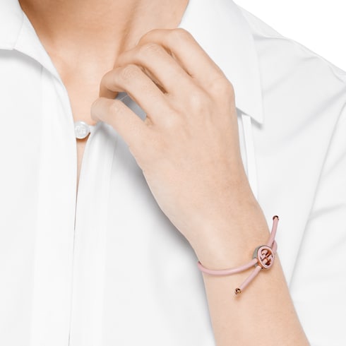 Bracelet with enamel Round Interlocking G - light pink leather