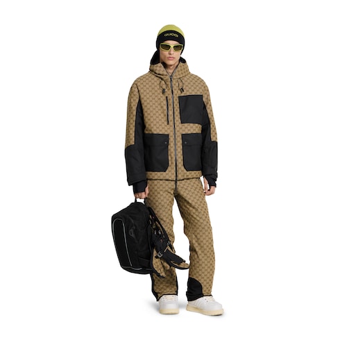 GG technical fabric jacquard pants - beige and dark brown