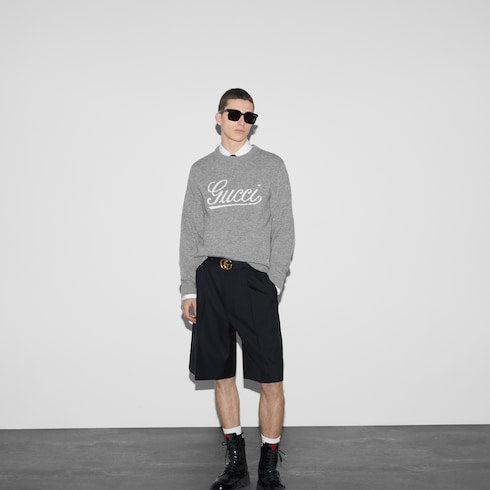Wool sweater with Gucci intarsia - grey