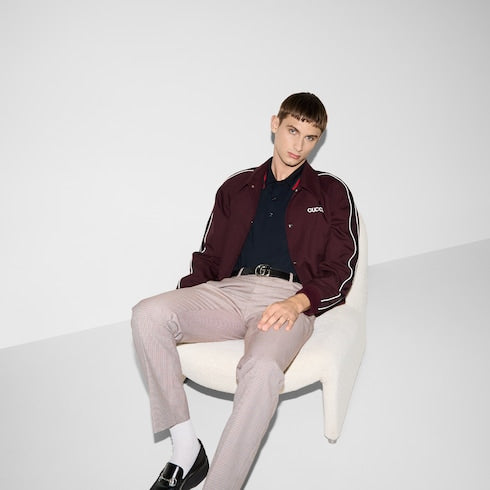 Wool knit polo shirt with Web - dark blue