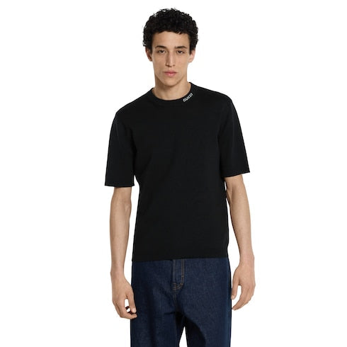 Silk cotton T-shirt with Gucci intarsia - black