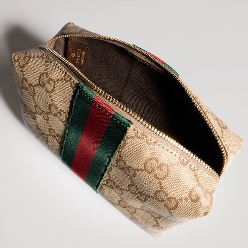Medium cosmetic case with Web - sand and brown GG canvas