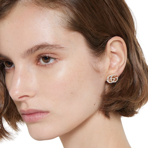 GG Marmont crystal earrings - yellow gold-toned metal