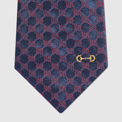 GG silk jacquard tie - dark blue and red