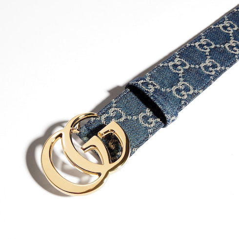 GG Marmont wide belt - dark blue GG denim
