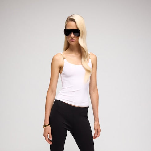 Viscose crêpe jersey top with Horsebit - white