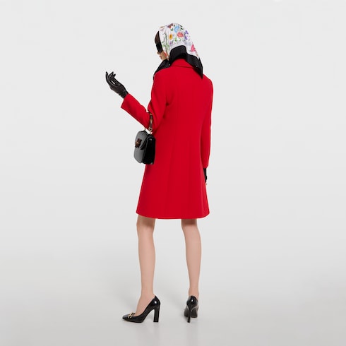 Wool natté coat with Double G button - red