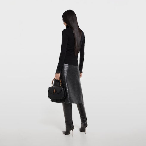 Fine cashmere silk top with embroidery - black