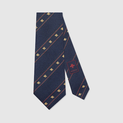 Midnight Blue And Red Silk Bee Web Tie - Midnight Blue And Red Silk