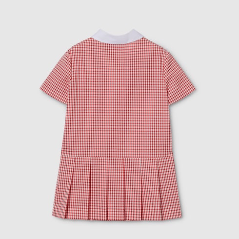 Children's gingham cotton dress - red and white