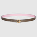 Reversible thin belt - pink and taupe leather