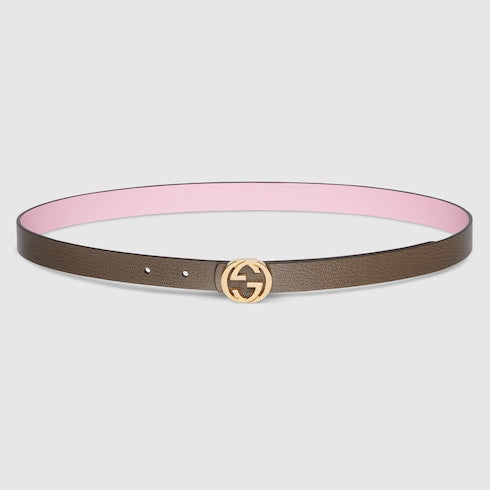 Reversible thin belt - pink and taupe leather