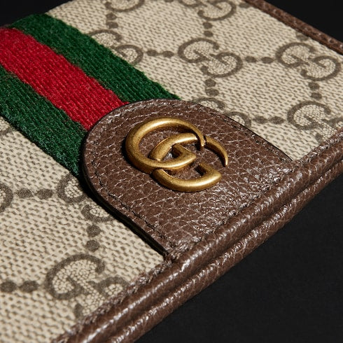 Ophidia long card case - beige and dark brown fabric