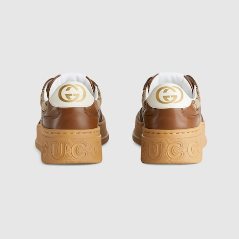 Women's GG sneaker - brown leather and canvas