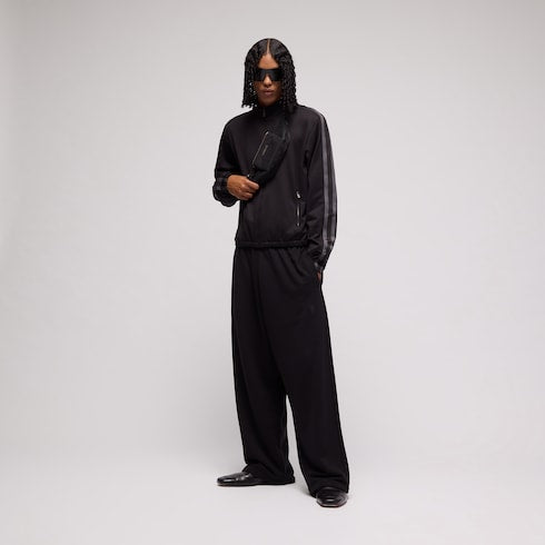 Cotton jersey zip jacket with muted Web - black