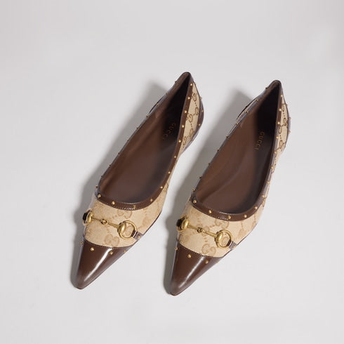 Women's Savoy ballerina - sand and brown GG canvas