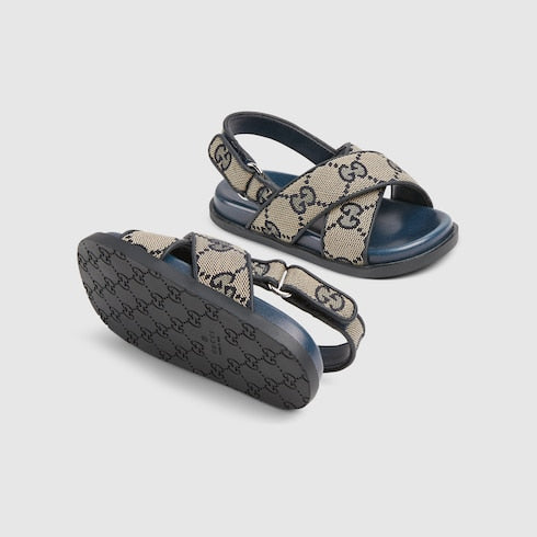 Toddler GG sandal - beige and blue canvas