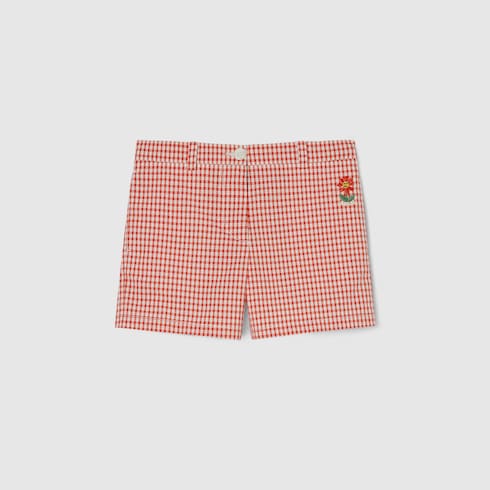 Children's gingham cotton shorts - red and white