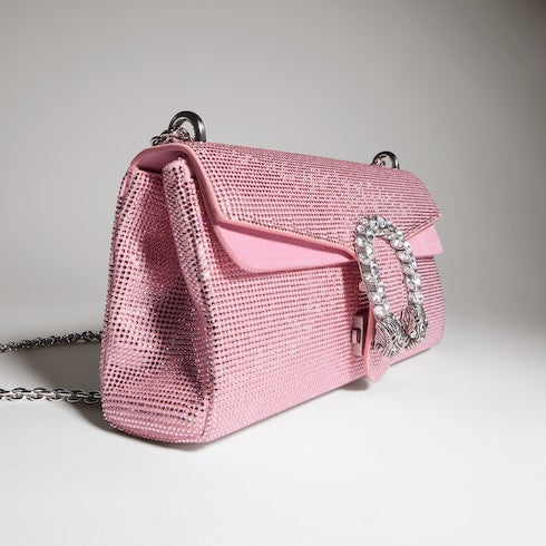 Dionysus crystal medium shoulder bag - light pink suede
