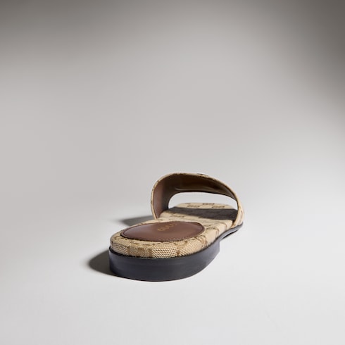 Women's slide sandal with Double G - sand and brown GG canvas
