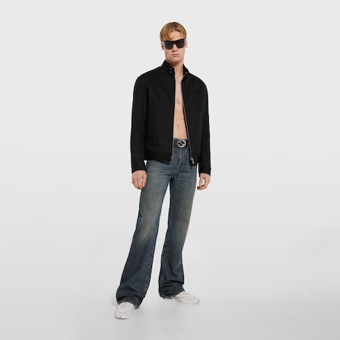 Cotton denim jacket with Horsebit - black