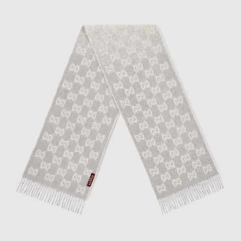 GG alpaca wool blend scarf - light grey and white