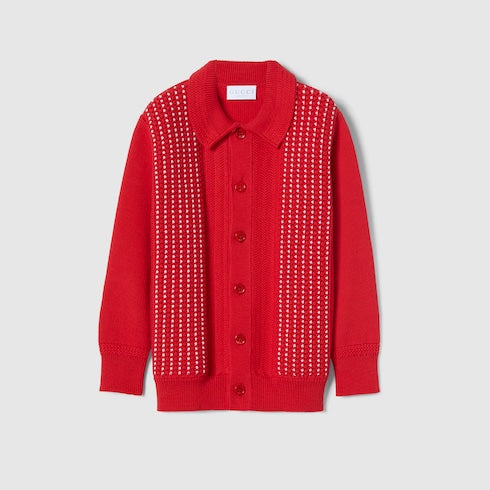 Children's cotton wool cardigan - red and white