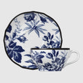 Herbarium teacup and saucer, set of two - blue and white porcelain