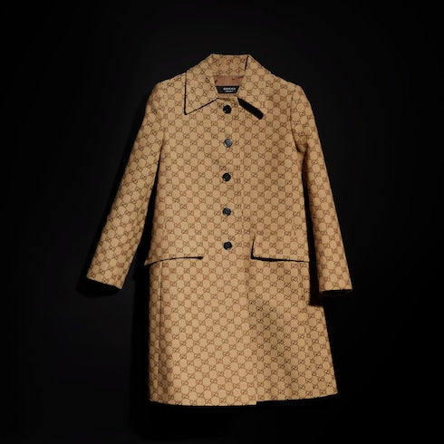 GG cotton canvas coat - camel and dark brown