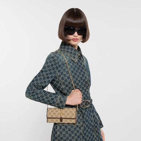 Gucci Jackie wallet on chain - sand and brown GG canvas