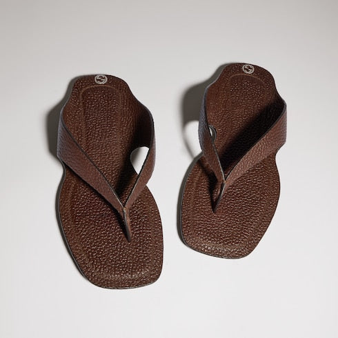 Men's thong sandal with Interlocking G - dark brown leather