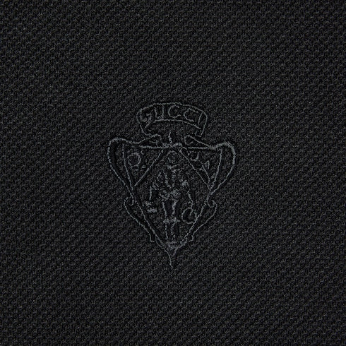 Cotton piquet polo shirt with embroidery - black