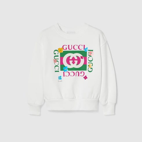 Children's cotton sweatshirt with print - white