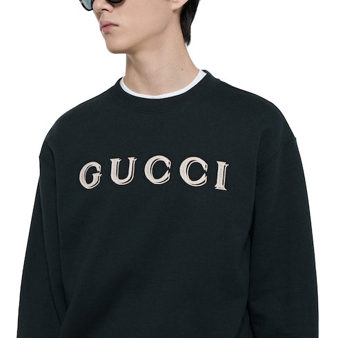 Cotton jersey sweatshirt with embroidery - dark blue