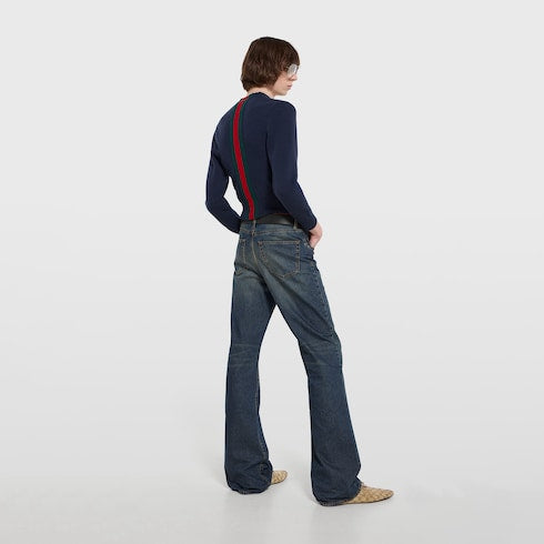 Cotton denim pants with Horsebit detail - blue