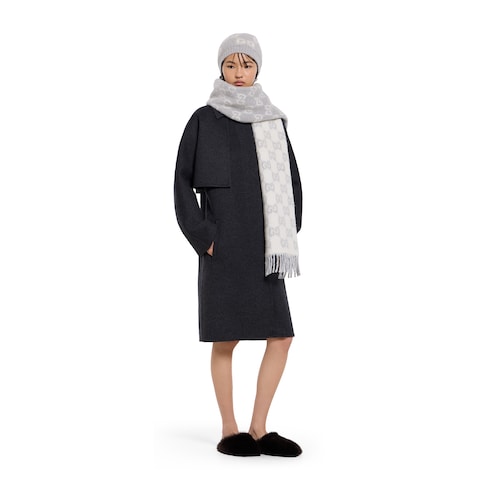 GG alpaca wool blend scarf - light grey and white